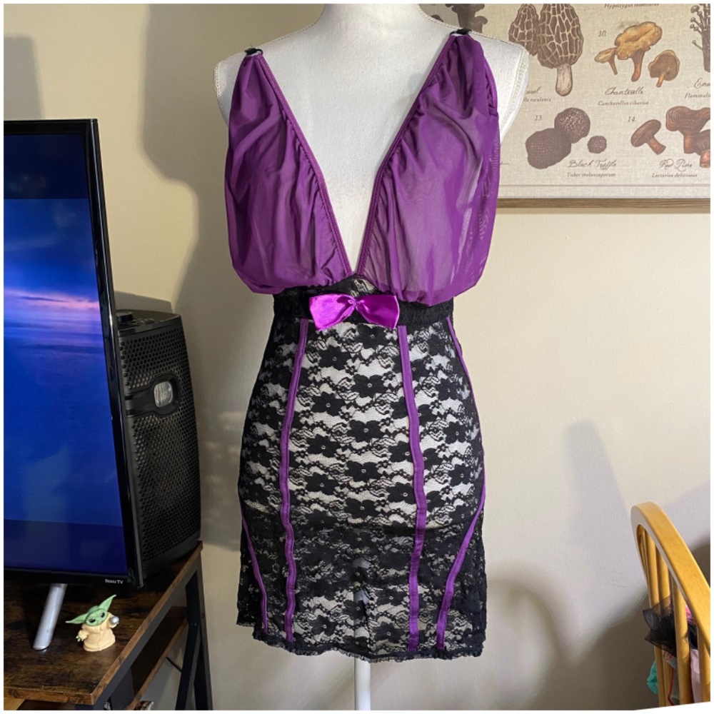 Purple w/Black Mesh/Lace Chemise; L